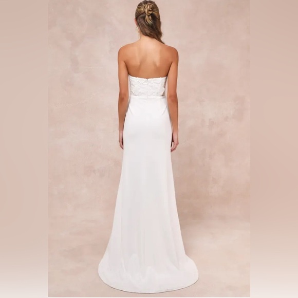 Lulus Refined Glow White 3D Embroidered Sequin Strapless Maxi Dress - Picture 2 of 3